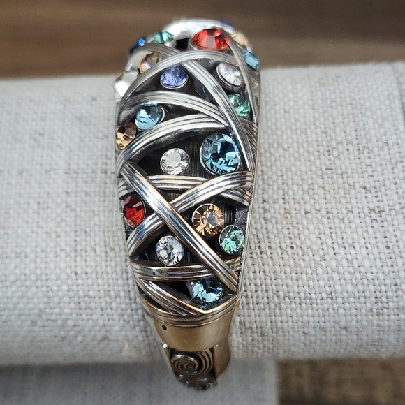 Brighton Multicolor Swarovski Crystals Weave Hinged Bangle Bracelet Retired - Picture 4 of 12